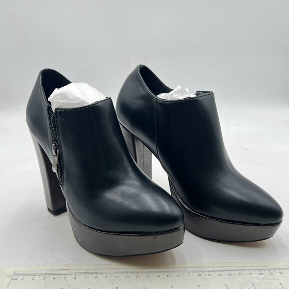 XYD Black Chunky High Heels Platform Ankle Boots Pointed Toe Side Zipper Booties - Picture 4 of 8